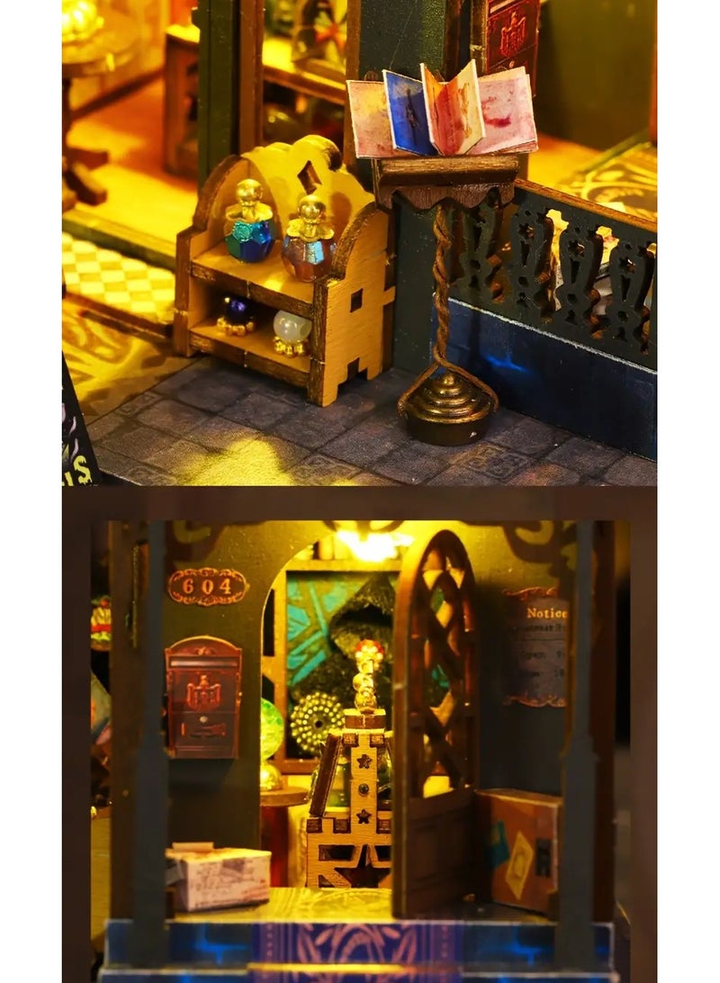 مجموعة نماذج متجر سحري ساحرة ديي-منزل مصغر خشبي مصنوع يدويًا مع تصميم خمر-أحجية ثلاثية الأبعاد الإبداعية للهواة والهدايا (البطاريات والغراء غير متضمنة) - Image 2